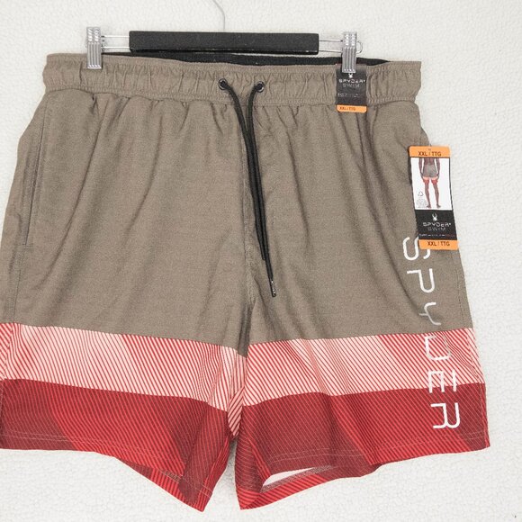 Spyder Swim Trunks Mens XXL 2XL Brown Red Striped Pockets Drawstring Retro - Picture 1 of 9